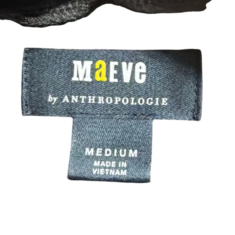 Maeve by Anthropologie Black Mock Neck Corset Waist Puff Sleeve Sweatshirt